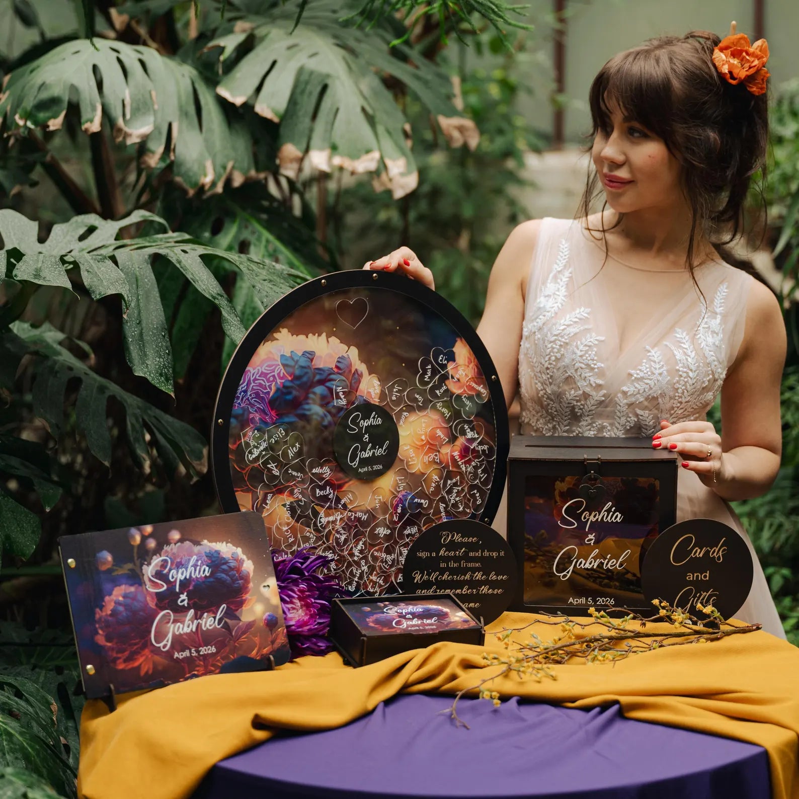 Alternative au livre d'or de mariage tropical personnalisé, panneau de mariage Drop Box