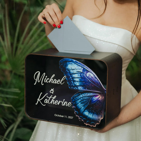 Tropical Wedding Card Box with Butterfly Print
