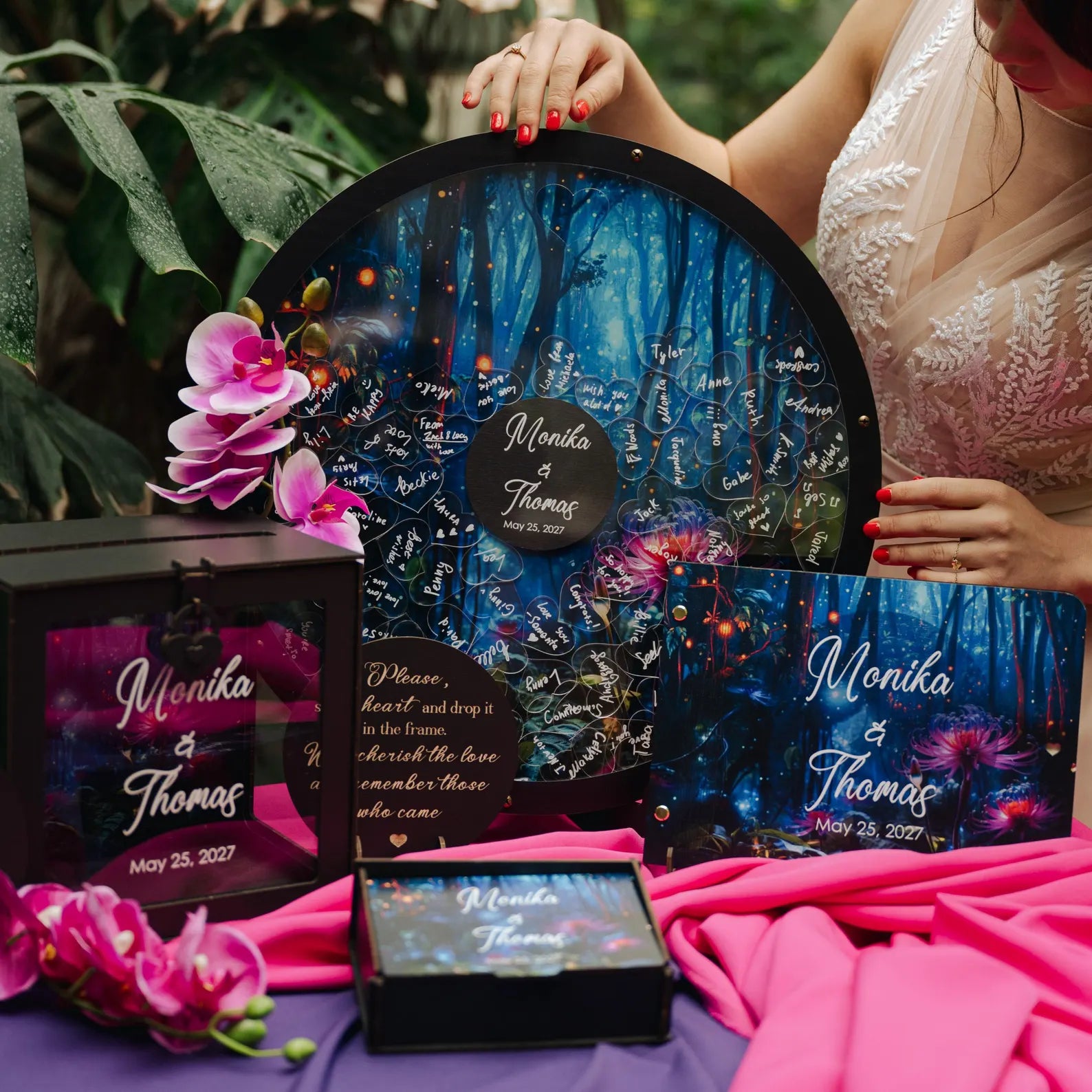 Alternative au livre d'or de mariage tropical personnalisé, panneau de mariage Drop Box