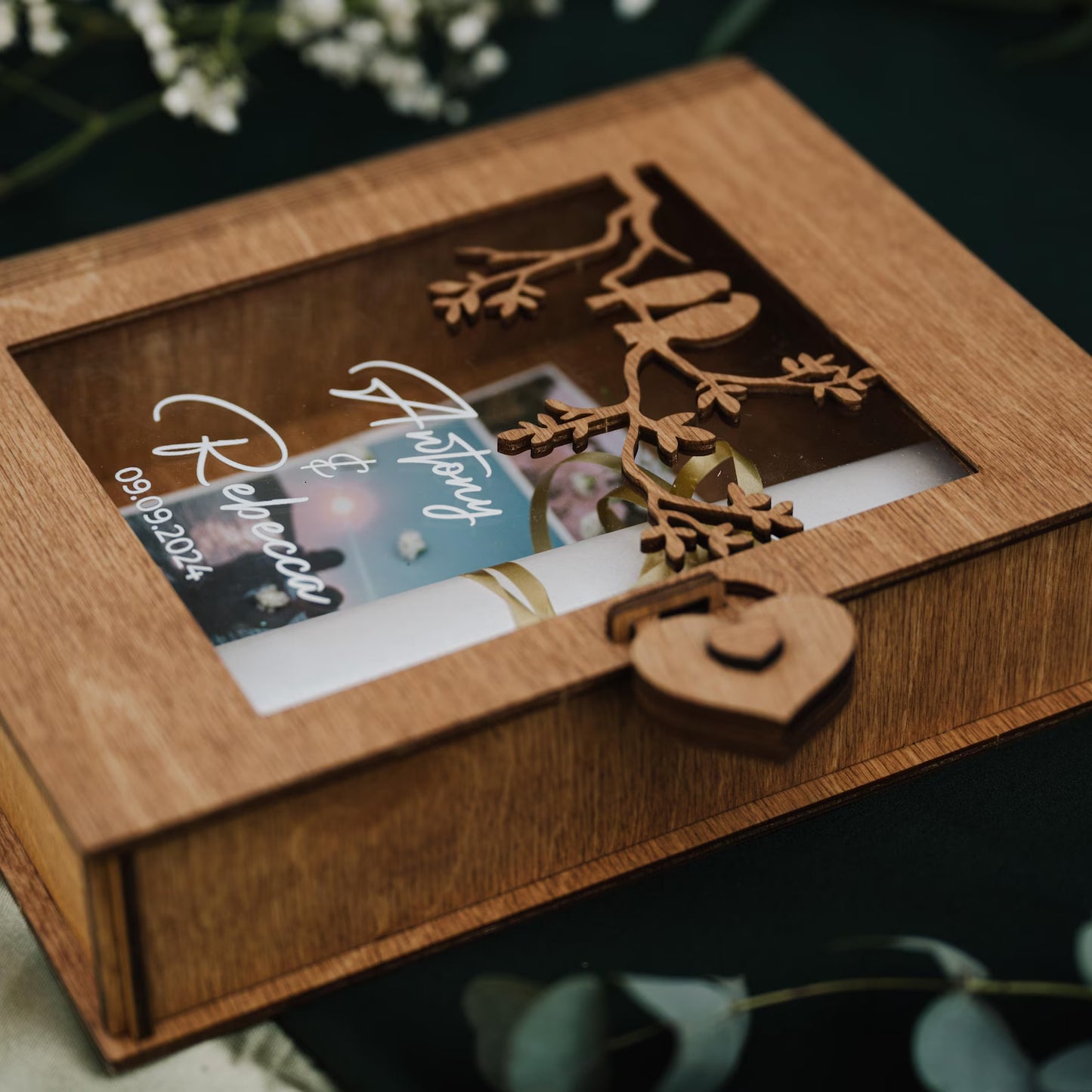 Custom Wedding Memory Box, Rustic Wedding Keepsake Book