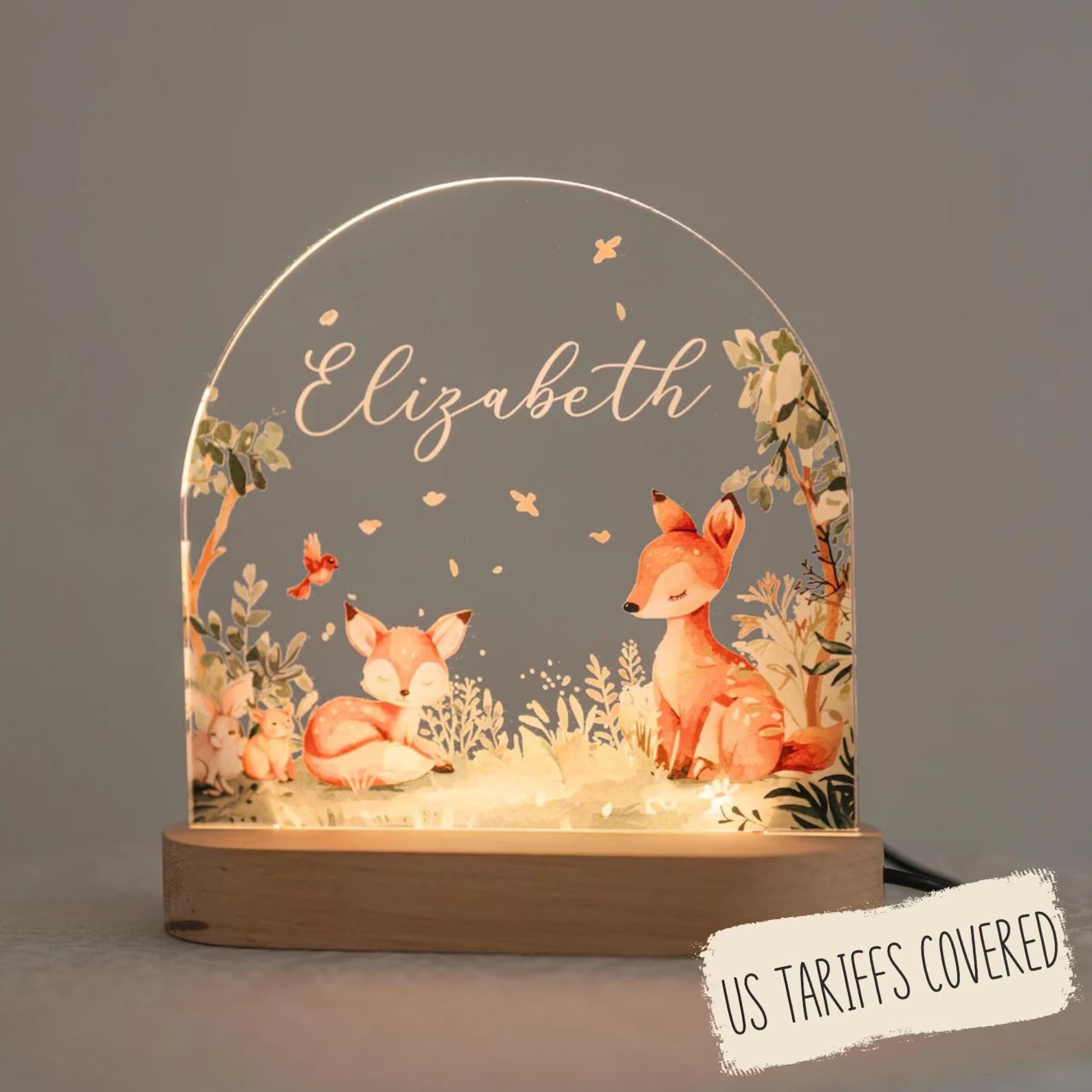 Custom Floral Night Light for Baby Girl Nursery Decor - Personalized Name Lamp