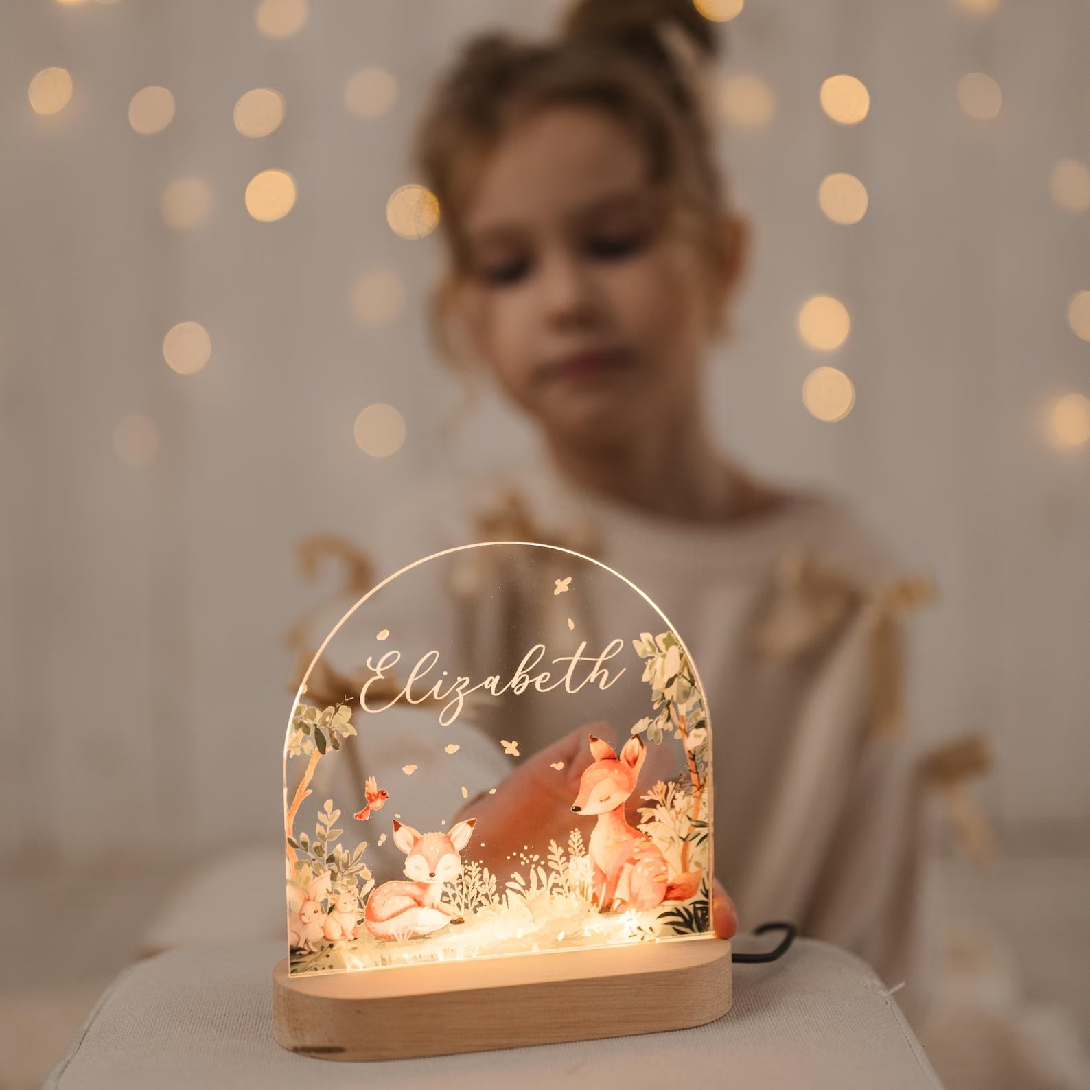 Custom Floral Night Light for Baby Girl Nursery Decor - Personalized Name Lamp